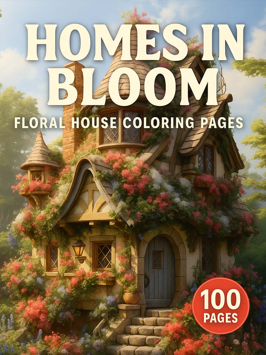 Homes in Bloom – 100 Floral House Colouring Pages