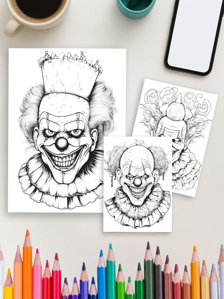 Wicked Whimsy – 25 Evil Clown Colouring Pages - Image 4
