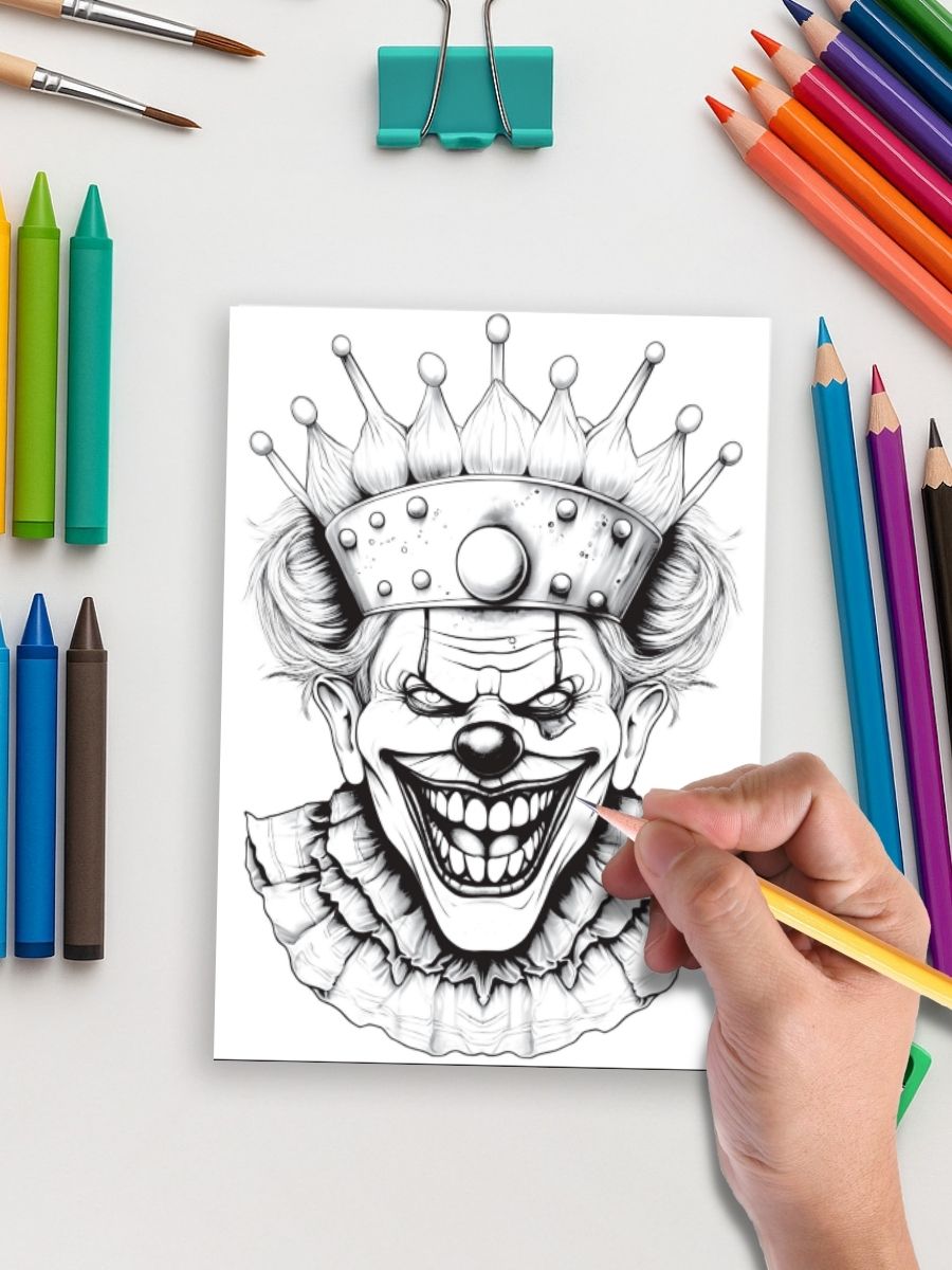 Wicked Whimsy – 25 Evil Clown Colouring Pages - Image 5